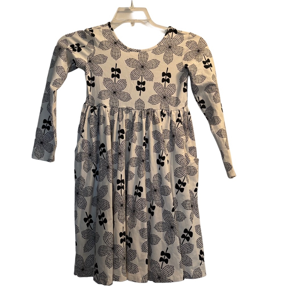 Girls Hanna Andersson Black and White Daisy Long Sleeve Dress Sz 140cm/10 US